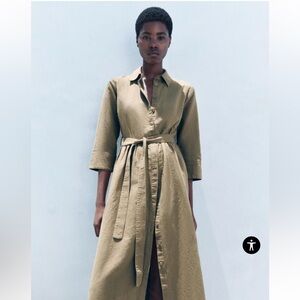 Zara LINEN BLEND MIDI DRESS ZW COLLECTION Size Large  Greenish NWT